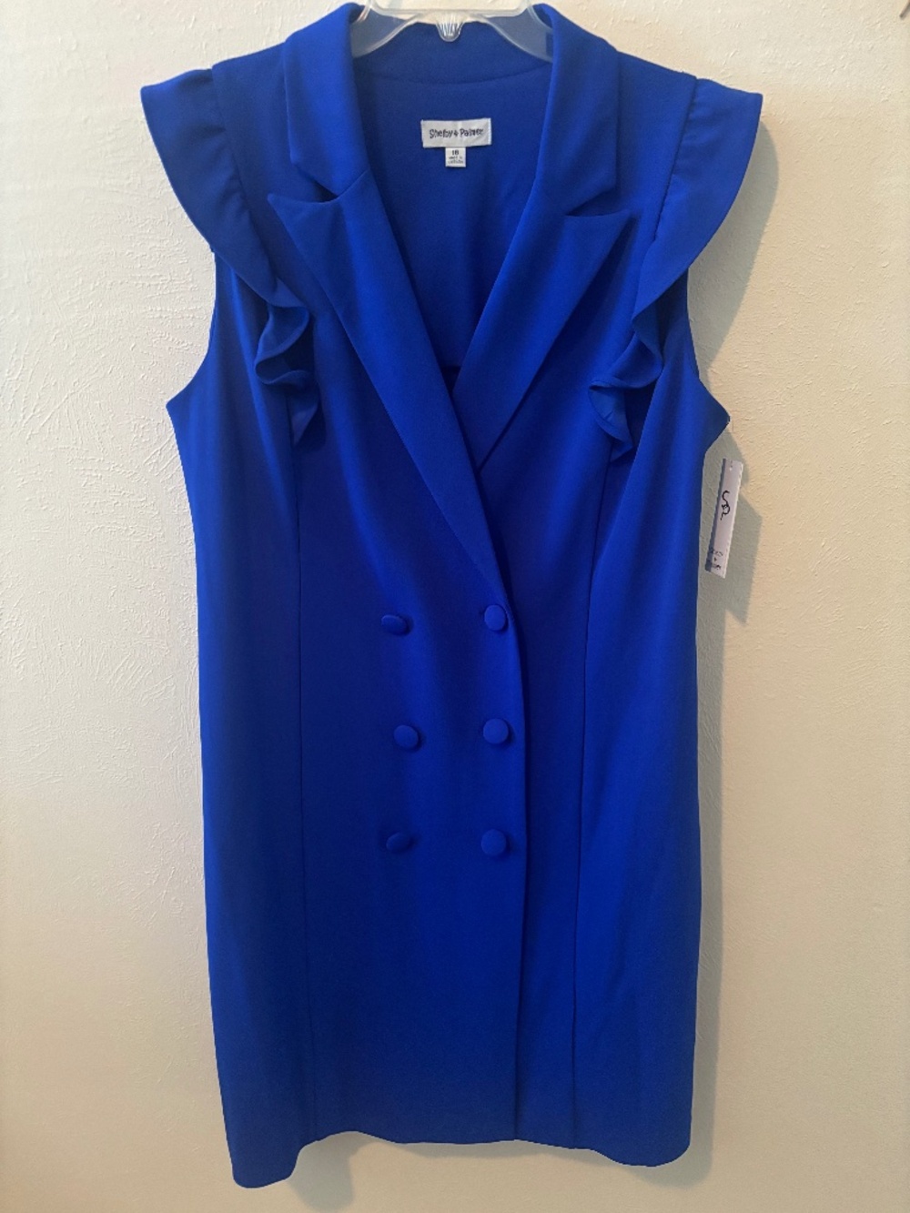 Shelby & Palmer Vibrant Blue Ruffle/Flounce Sleeve Button Closure Dress, Size 16